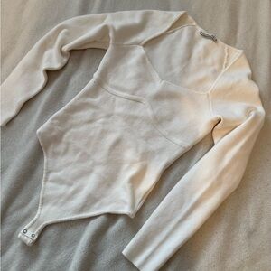 Abercrombie & Fitch Cream Long Sleeve Bodysuit